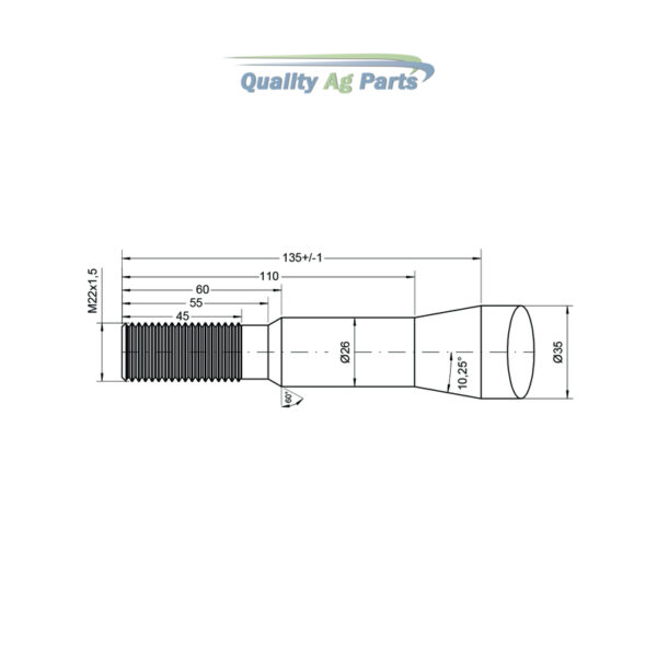 Loader Tine - Straight 1,100mm, Thread size: M22 x 1.5 (Star)   To fit as: DBA035 - Image 2