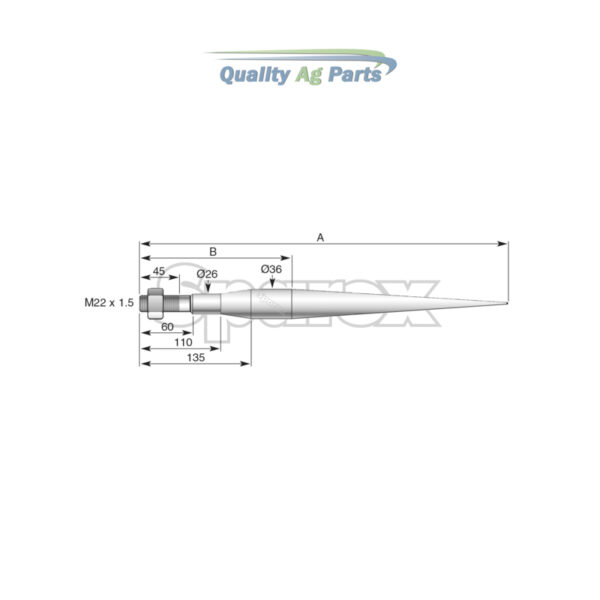 Loader Tine - Straight 1,100mm, Thread size: M22 x 1.5 (Star)   To fit as: DBA035 - Image 4