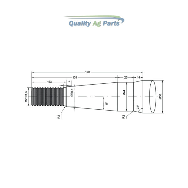Loader Tine - Straight 815mm, Thread size: M28 x 1.5 (Round)   To fit as: 1000825 - Image 2