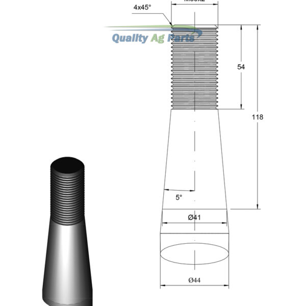 Loader Tine - Straight 980mm, Thread size: M30 x 2.0 (Square)   To fit as: KK241161M30 - Image 6