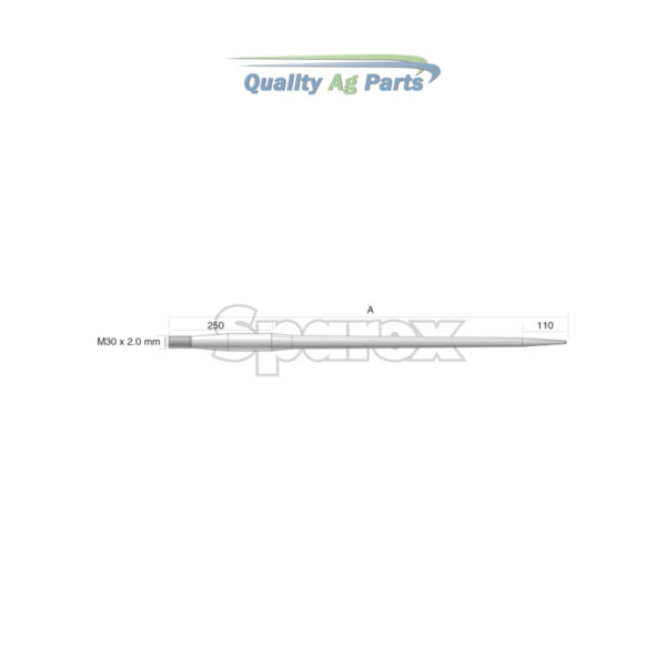 Loader Tine - Straight 1,100mm, Thread size: M30 x 2.0 (Square)   To fit as: 241166M30 - Image 4
