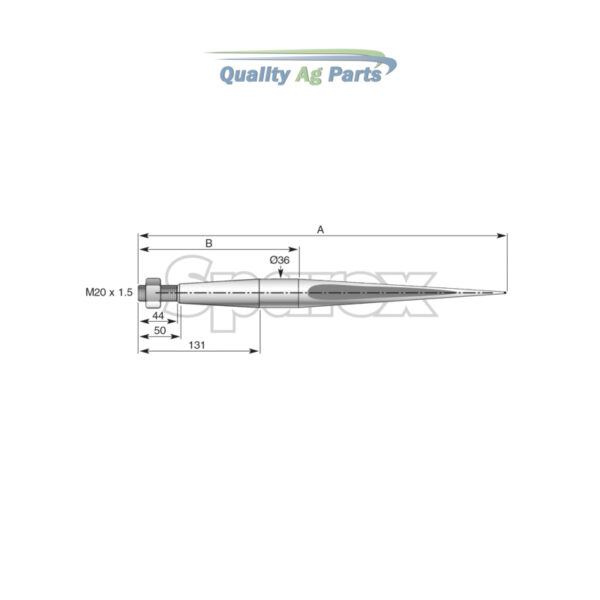 Loader Tine - Straight 600mm, Thread size: M20 x 1.5 (Square)   To fit as: KK221150 - Image 4