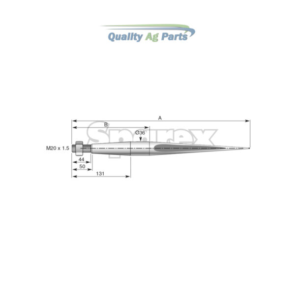 Loader Tine - Straight 820mm, Thread size: M20 x 1.5 (Square)   To fit as: KK221151 - Image 4