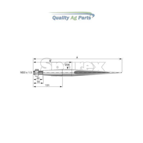 Loader Tine - Straight 1,400mm, Thread size: M20 x 1.5 (Square)   To fit as: KK221154 - Image 4