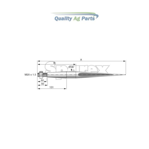 Loader Tine - Straight 680mm, Thread size: M20 x 1.5 (Square)   To fit as: KK221193 - Image 4