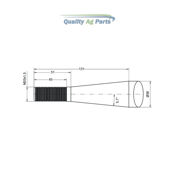 Loader Tine - Curved 680mm, Thread size: M20 x 1.5 (Square)   To fit as: KK221194 - Image 2