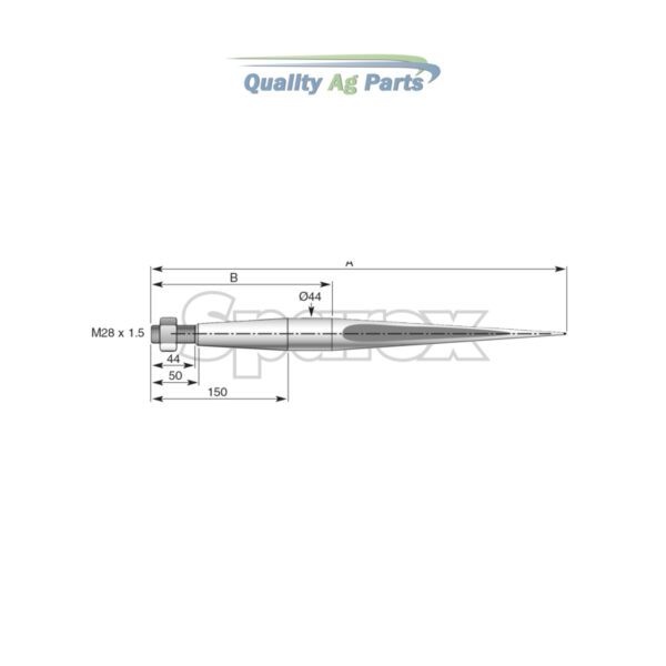 Loader Tine - Straight 1,400mm, Thread size: M28 x 1.5 (Square)   To fit as: KK241163 - Image 4