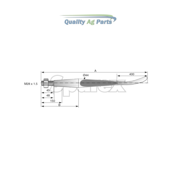 Loader Tine - Straight - Spoon End 1,400mm, Thread size: M28 x 1.5 (Square)   To fit as: KK241167 - Image 4